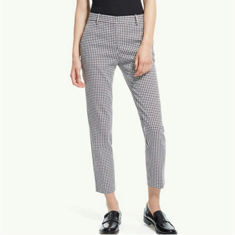 Theory Treeca CL Winhall Houndstooth Slim Cropped Pants Black White Size 10